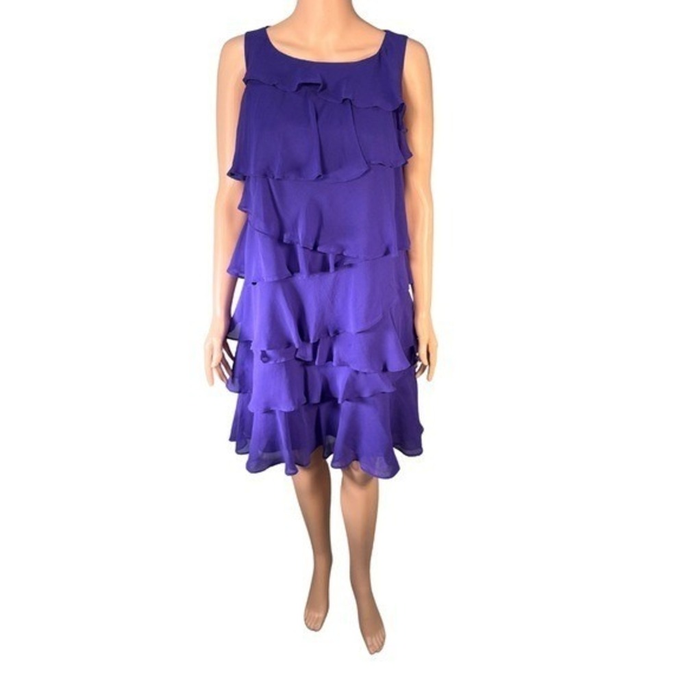Monsoon‎ Purple 100% Silk Tiered Ruffle Shift Swing Dress Sleeveless Size 8